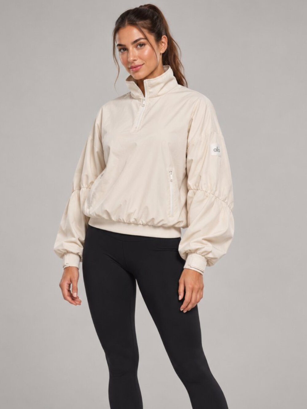 ALO Yoga Fleece Lined Ivory Quarter-Zip Pullover Jacket